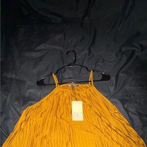 Zara Golden Yellow Pleated Dress